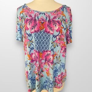 JM Collection Womens Size XL Petite Top Shirt Short Sleeve Stretchy Flowy Travel